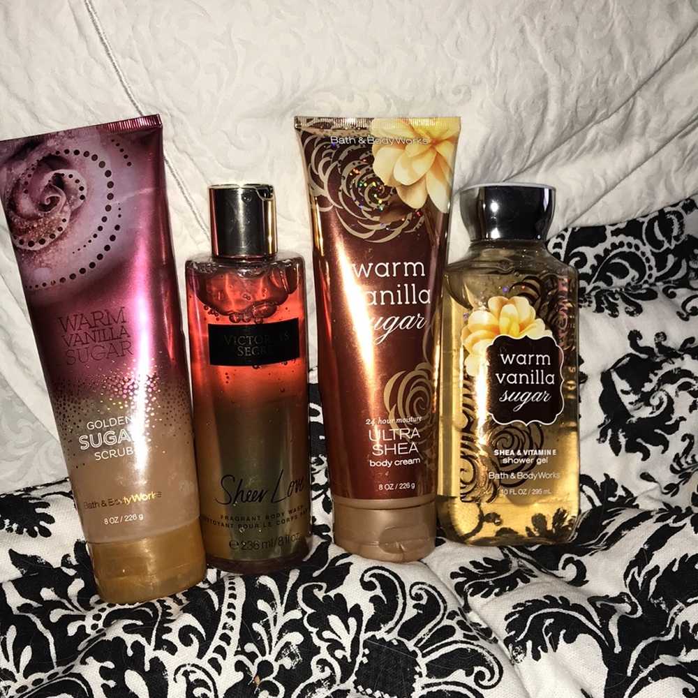 Unused scrub, lotion, shower gel, & body wash